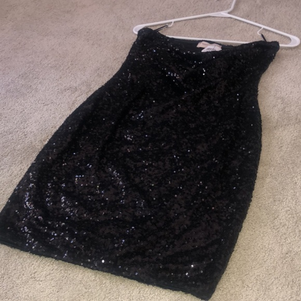 Bear Dance Sequins Holiday Christmas Cocktail Mini Dress Black Strapless NWT‎